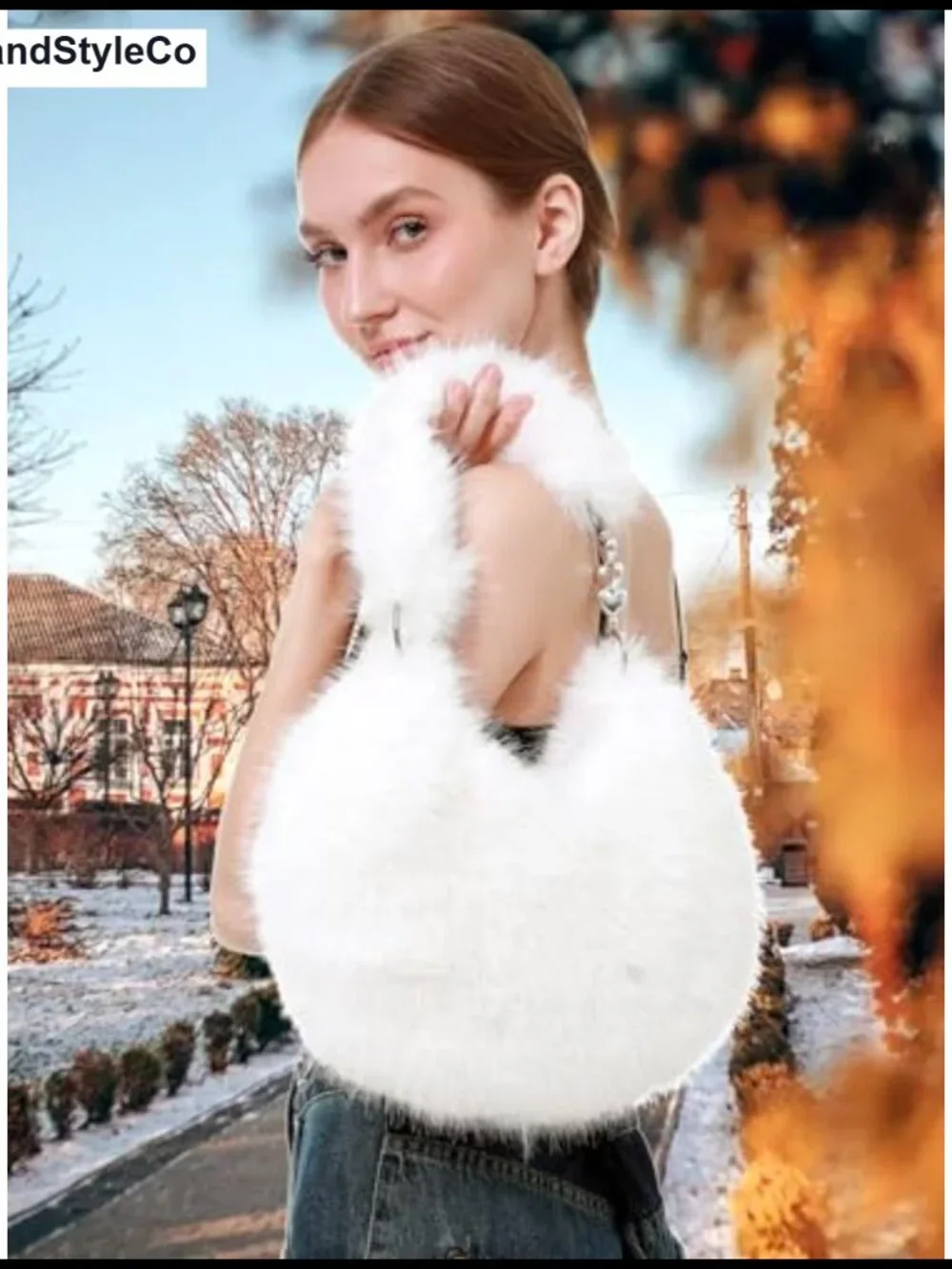 Faux Fur Plush Shoulder Bag Y2K Cute Fuzzy Purse Handbag